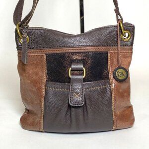 The Sak Pebbled Leather Kendra Crossbody Purse Shoulder Bag Brown Boho Casual